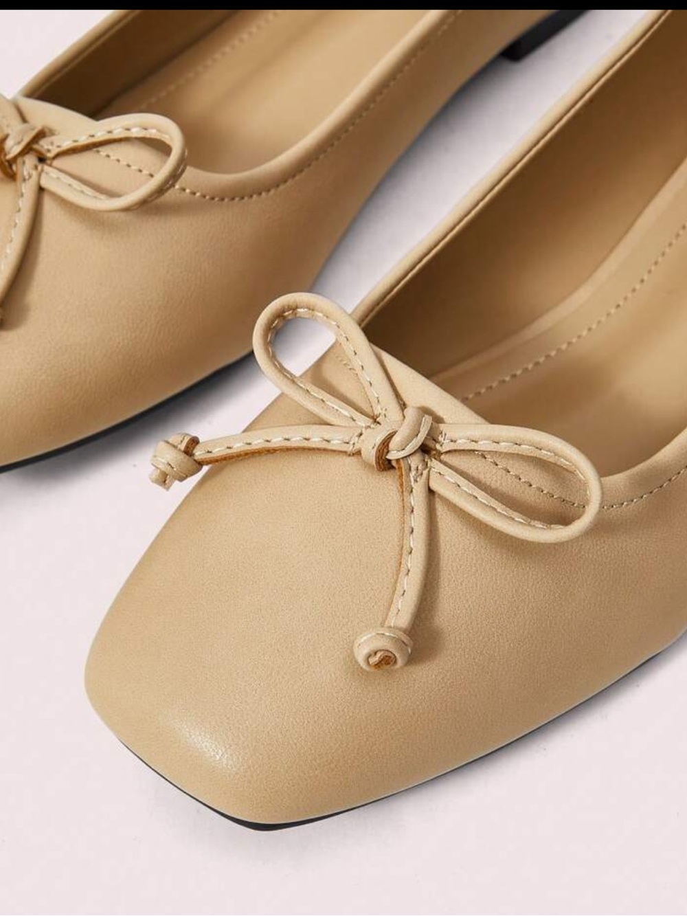 Nude Bow Ballet Flat - Classic Women’s Slip-On rounded square toe - Picture 2 of 4